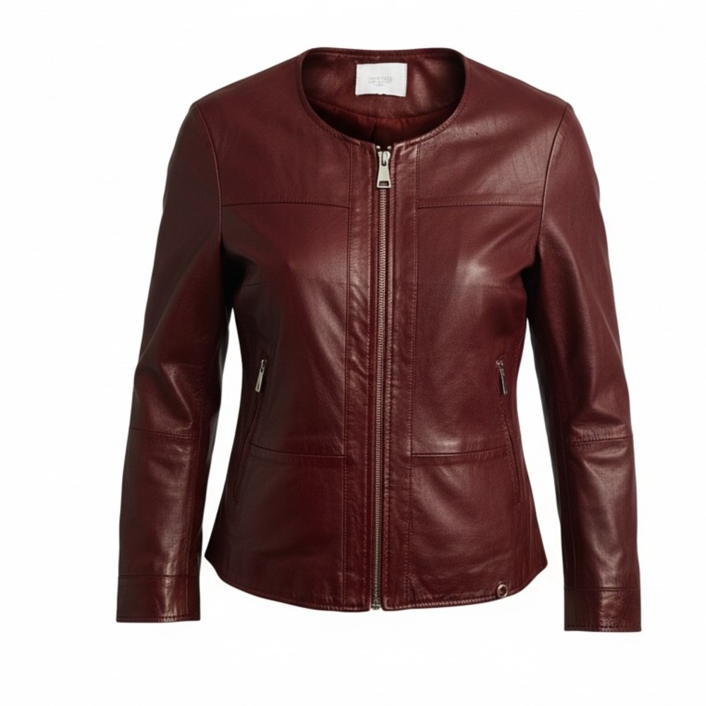 ECO Italy faux leather deep red brown structured full zip jacket ladies XS/S